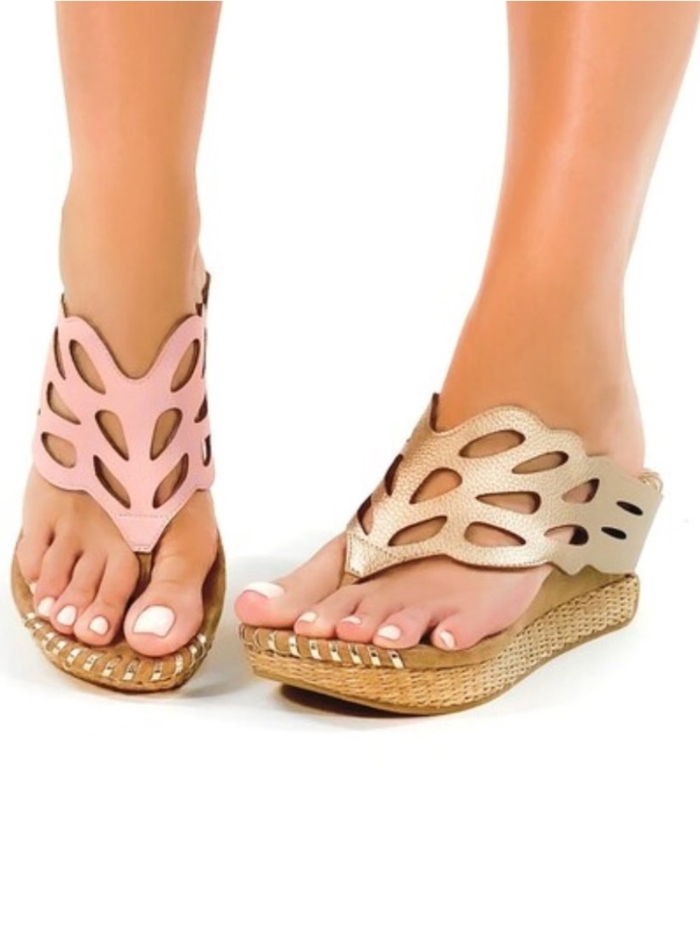 Modzori Troya Reversible Silver Pink Wedge Sandals Size 8